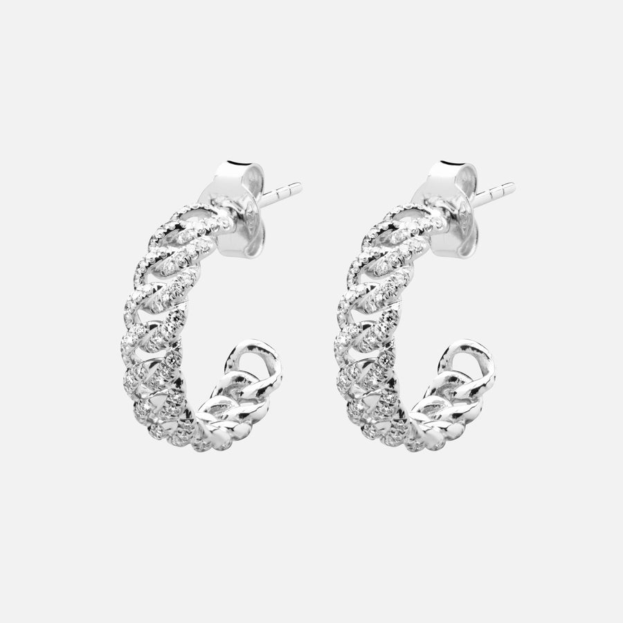 Diamond chain gold hoop earrings