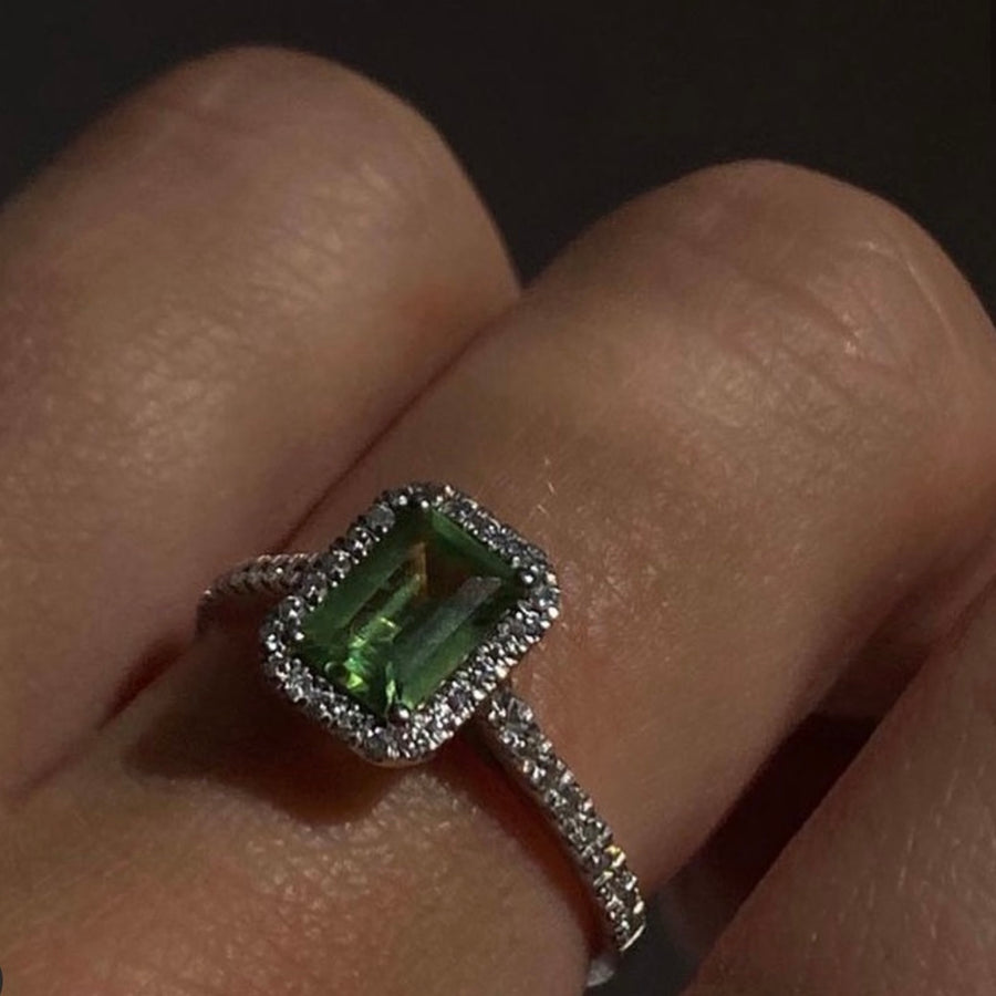 Green Peridot Diamond Ring