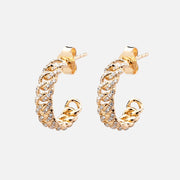 Diamond chain gold hoop earrings