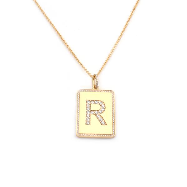 Mens Gold Tag Diamond Letter Necklace