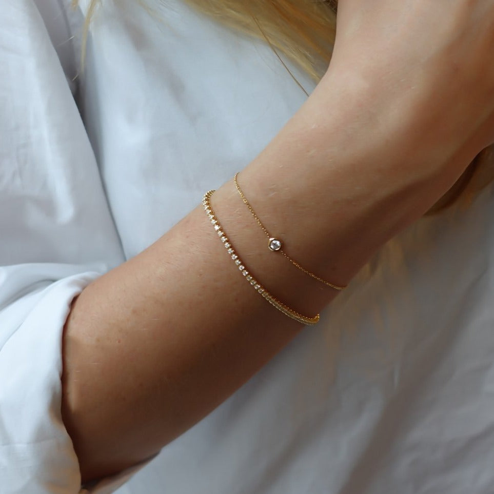 Bezel Set Solitaire Diamond Bracelet In 14K Rose Gold | Fascinating Diamonds